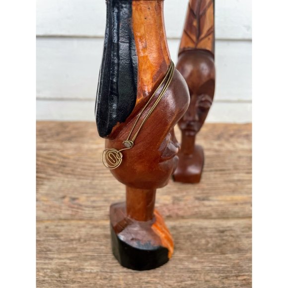 Vintage MCM African Carved Wood Head Busts Woman Man Wire Jewelry - Picture 14 of 15